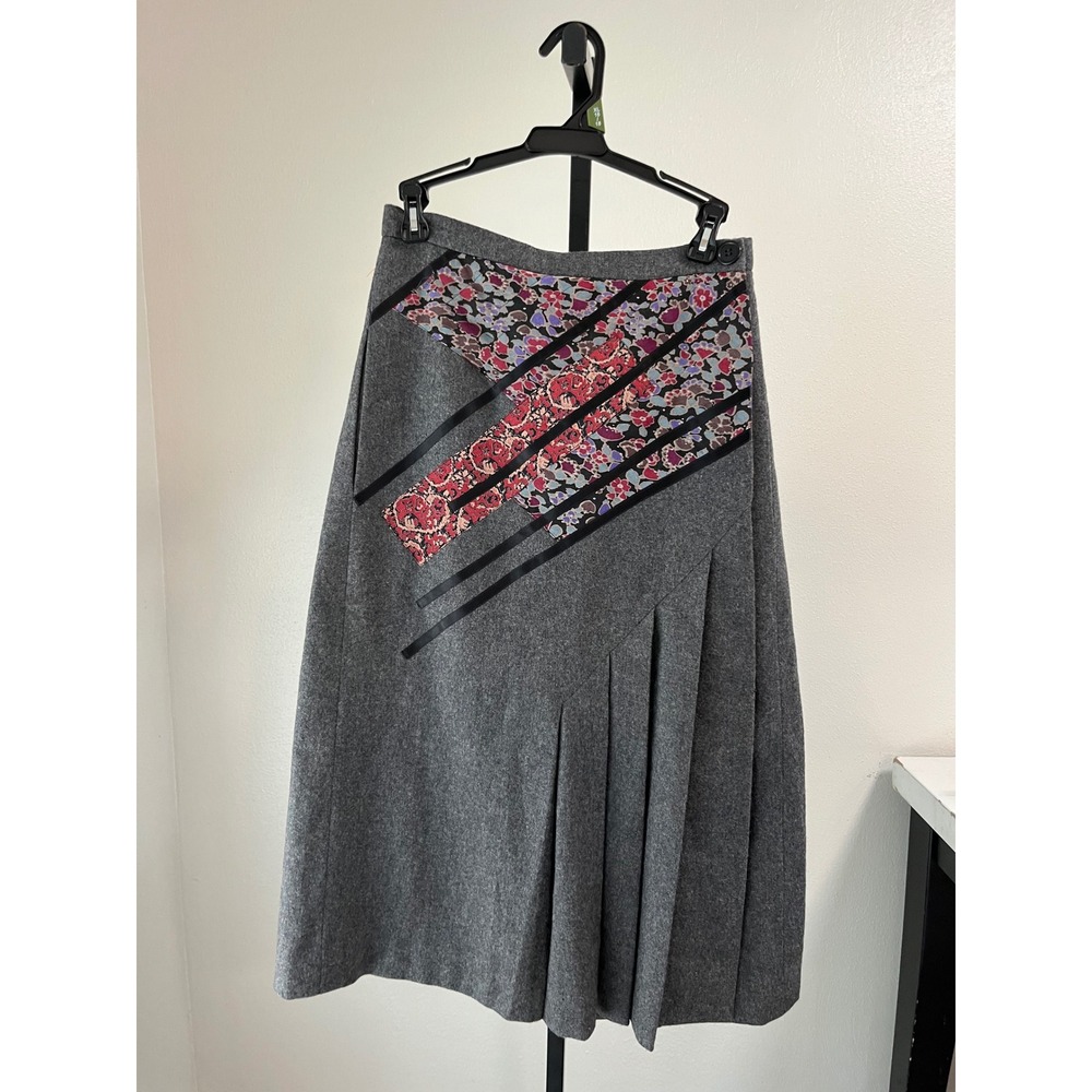 Koos Van Der Akker Skirt Gray Wool Floral 8 Vintage Pleated Designer ILGWU